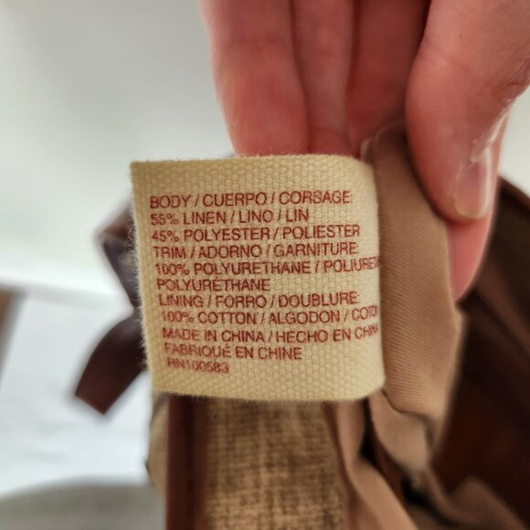 Lucky Brand Purse Tan Brown Natural Linen Faux Leather Bucket Hobo Crossbody Bag - Picture 13 of 13